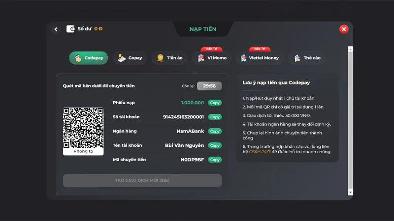 Phương thức nạp tiền Bet168 bằng QR được nhiều bet thủ lựa chọn